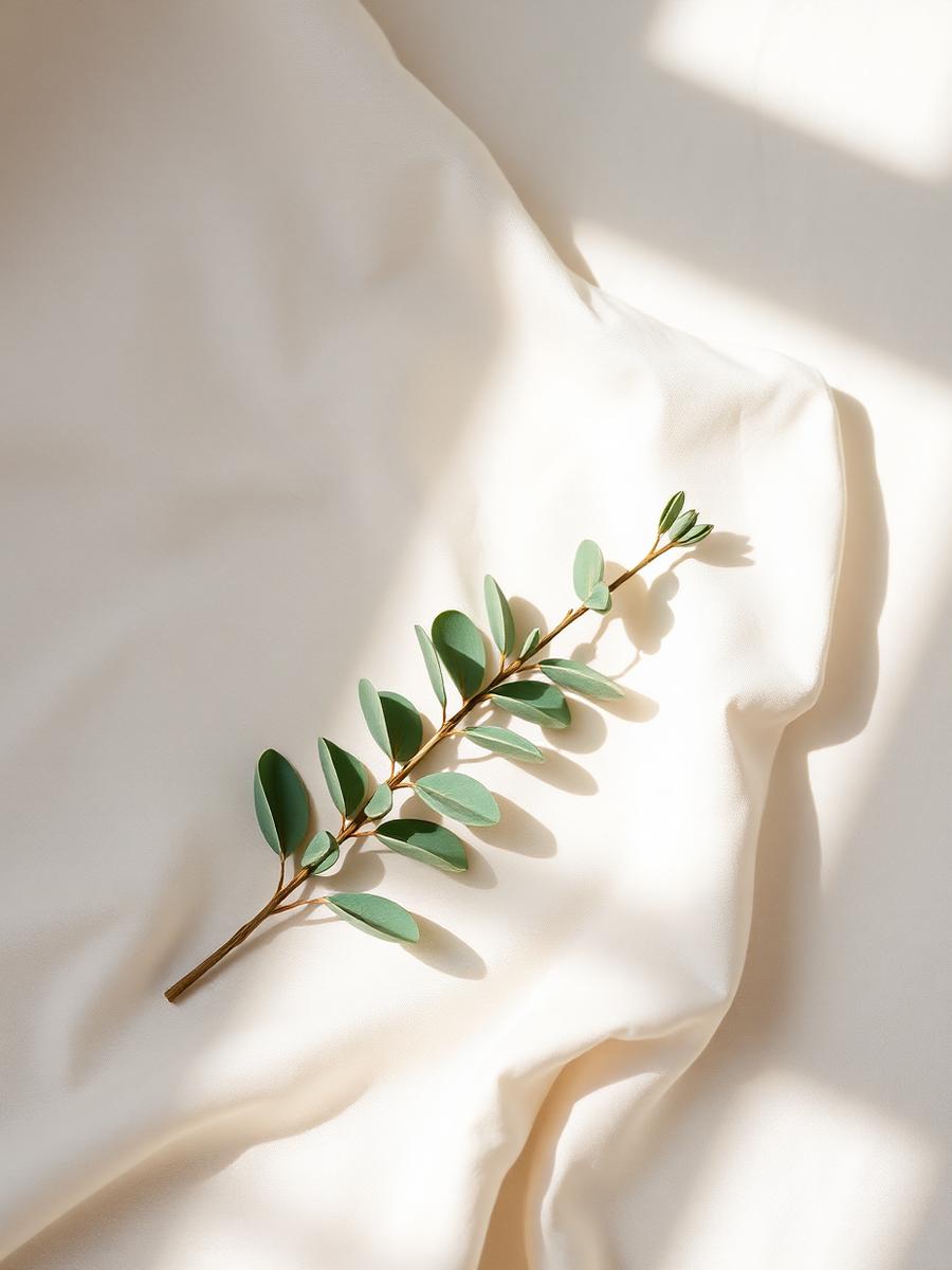Eucalyptus branch on cream linen